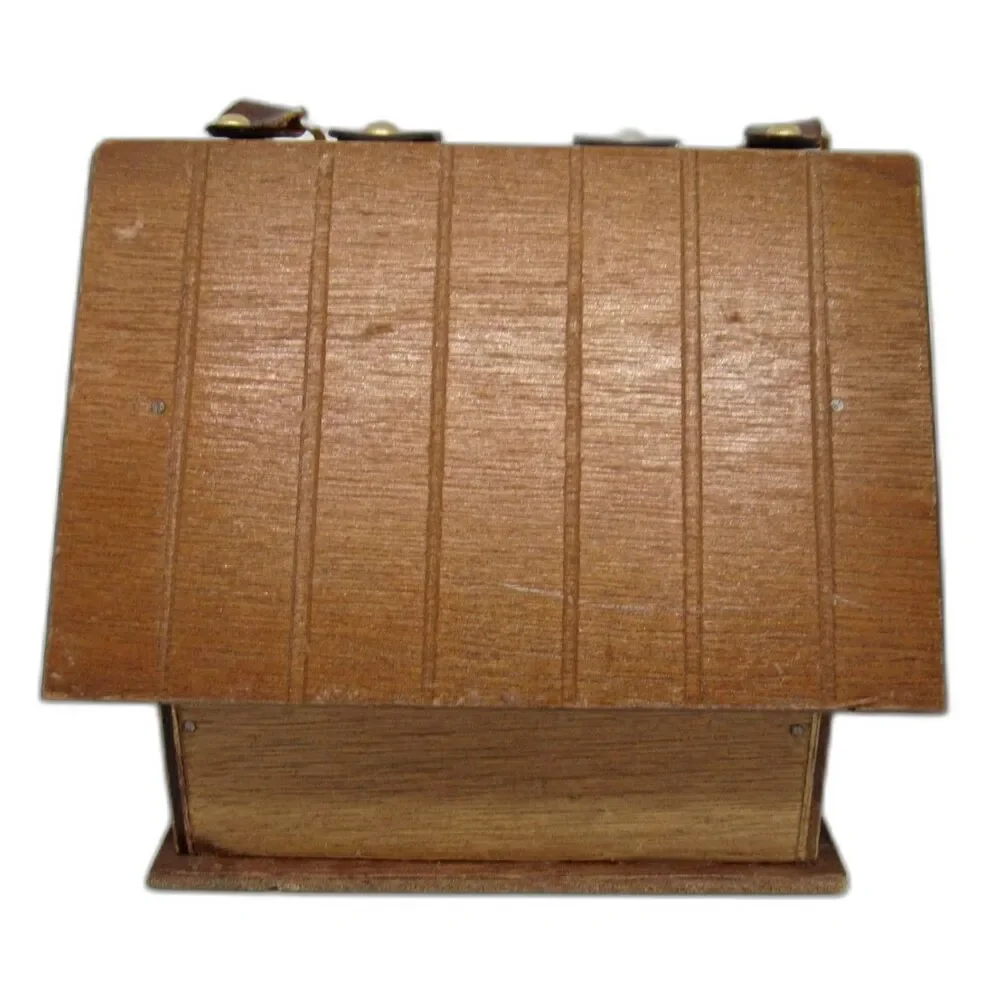 Vintage box purse wooden chest gold tone chain handle by Mister Ernest 6x6x4.5
